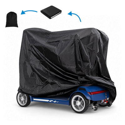 Cyseekin M10 mobility scooter waterproof cover showing compact folding and portable storage bag for easy organization