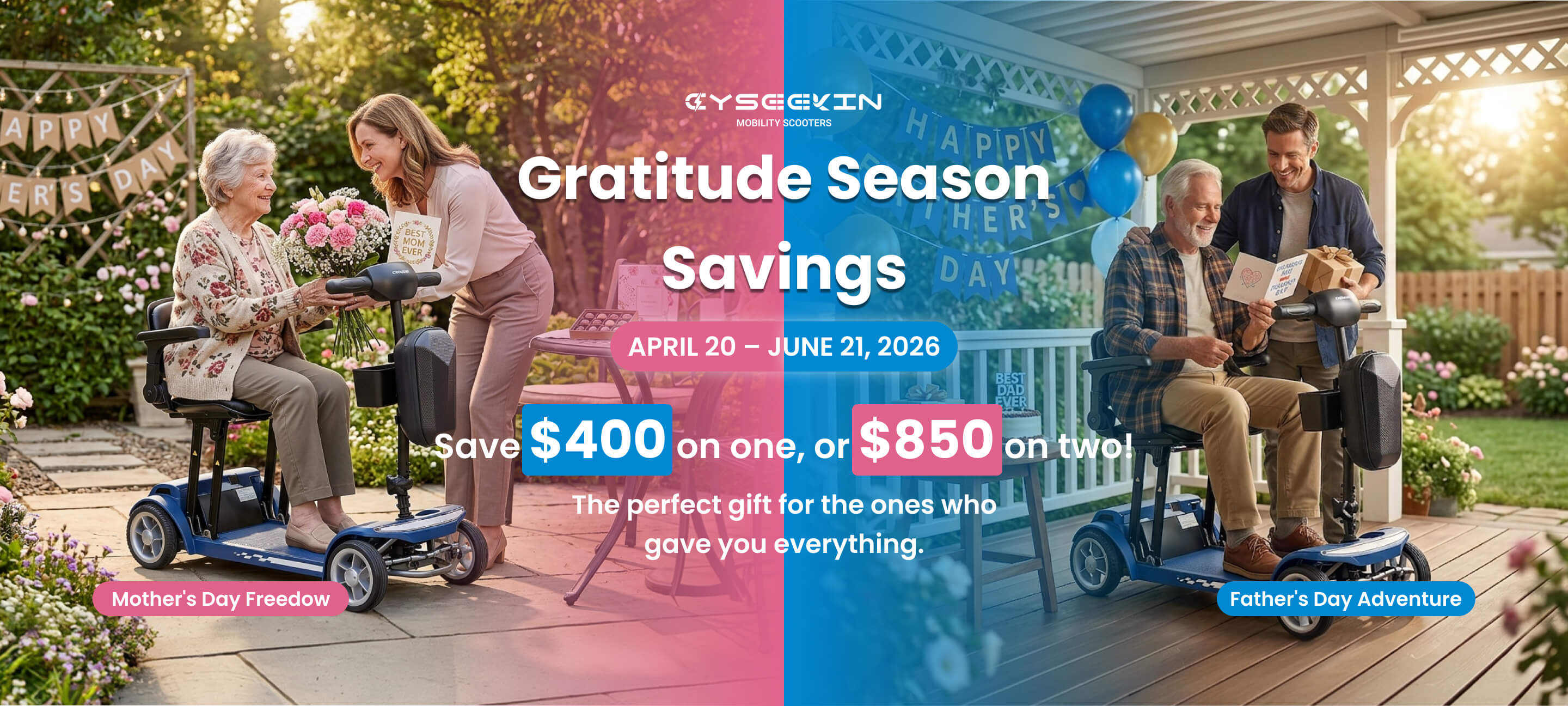 Senior mobility scooter for Mother's Day and Father's Day Gratitude Sale - Lightweight 4-wheel electric scooter gift for parents.